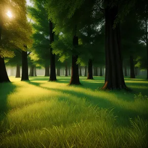 Serene Summer Path through Lush Green Woods