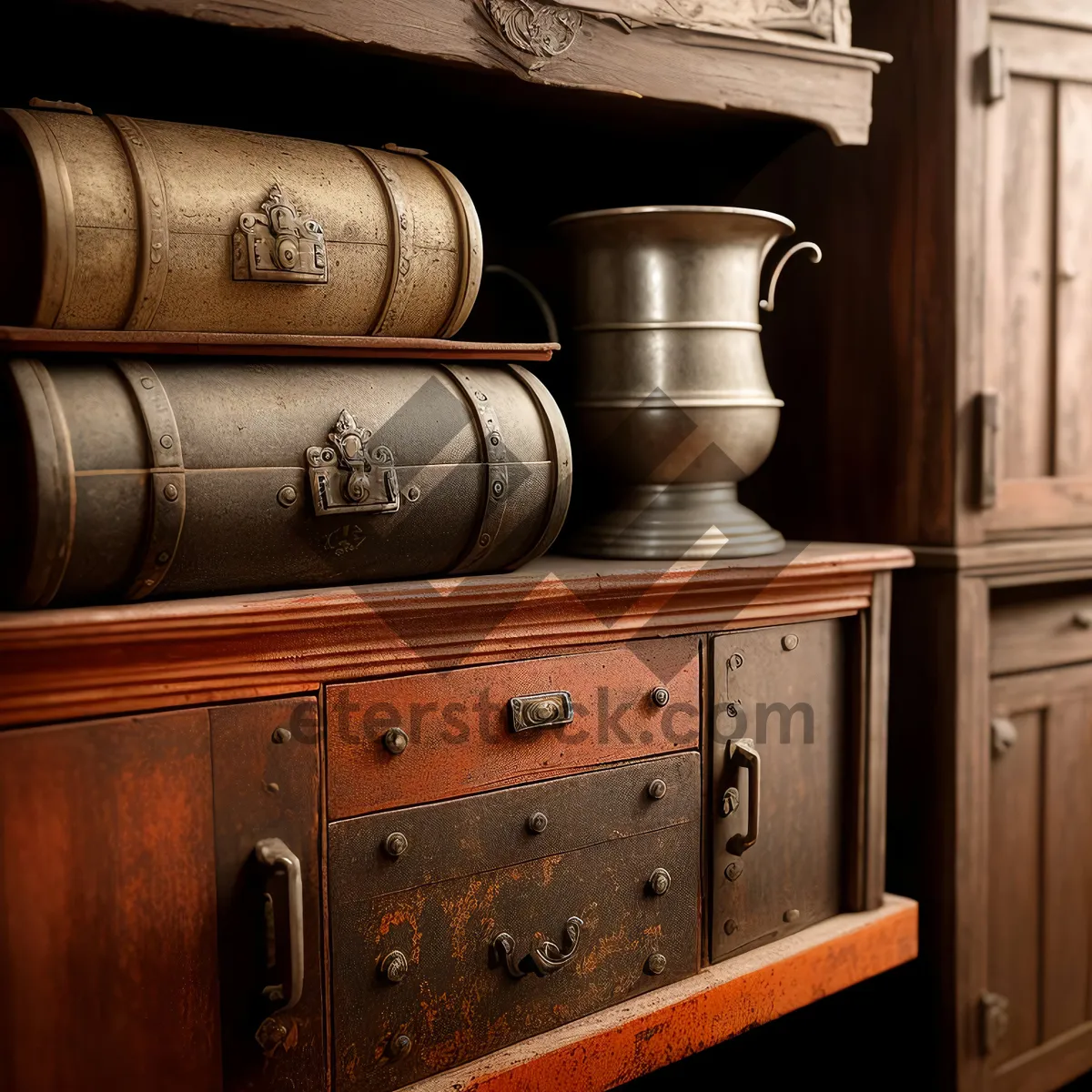 Picture of Antique Wooden Kitchen Buffet with Modern Decor