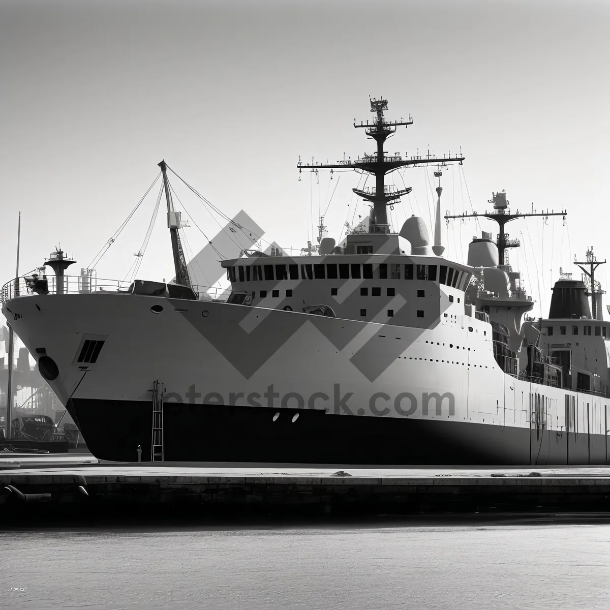 Picture of Nautical Battleship in Port: Skyline on Horizon