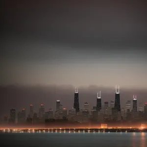 Nighttime Reflections on Urban Waterfront Skyline