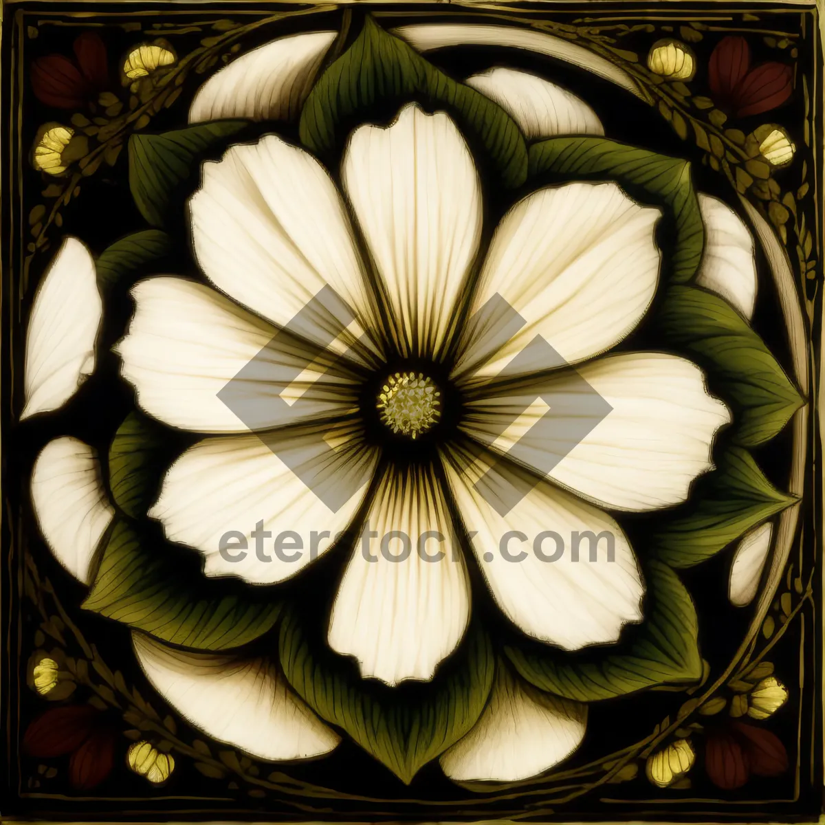 Picture of Colorful Floral Tracery Pattern on Yellow Background