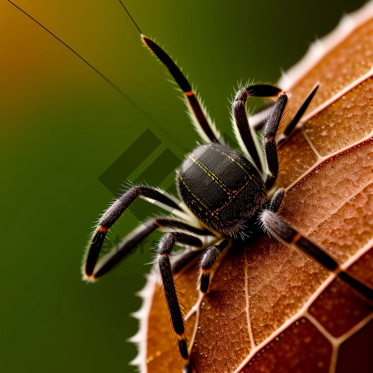 Picture of Black Garden Spider on Leaf with Wings