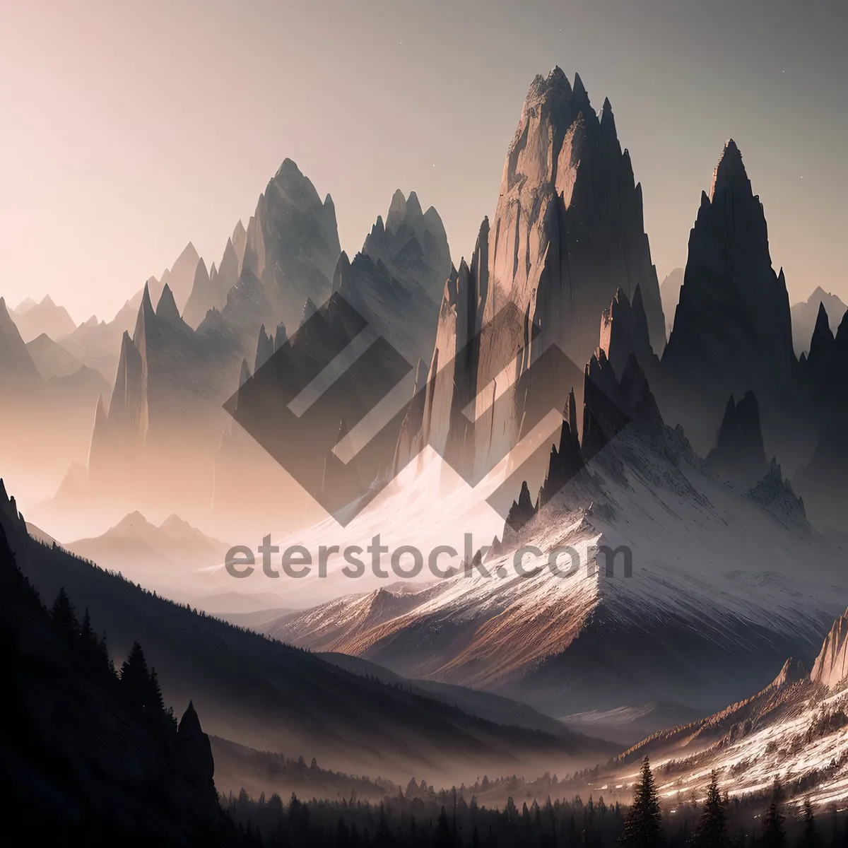 Picture of Snow-capped Alpine Peaks and Glacial Valley