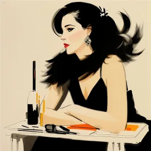 Smiling brunette businesswoman working on laptop in office