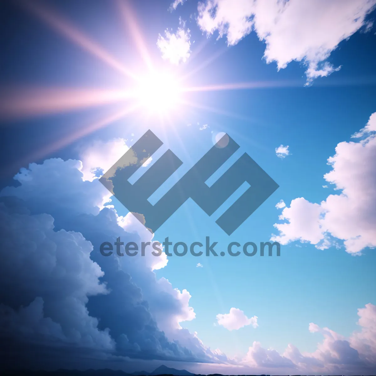 Picture of Sunlit Sky with Fluffy Clouds and Bright Star