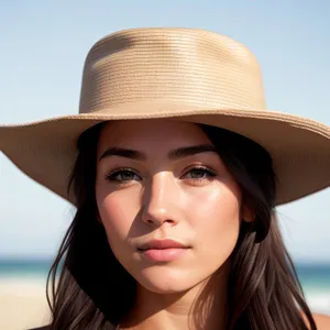 Stunning Brunette Model Smiling in Fashionable Hat.