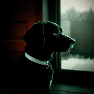 Black Hound Restraint - Canine Portrait with Leash Device