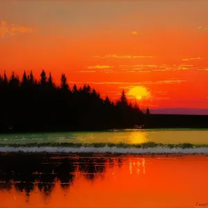 Golden Sunset Reflection on Tranquil Lake