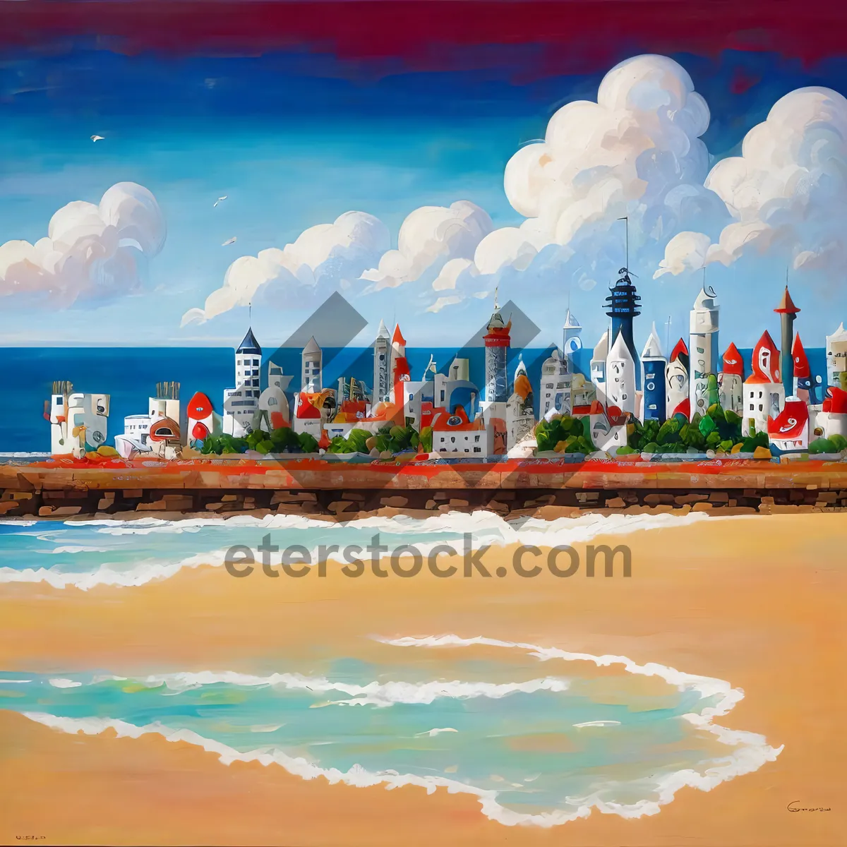 Picture of Sunset over turquoise waves on tranquil beach