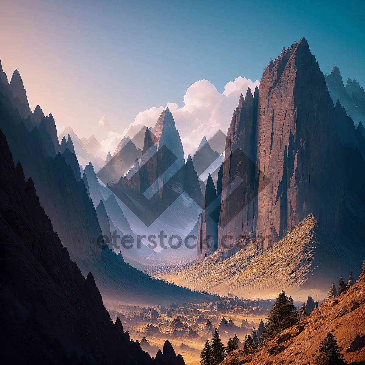 Picture of Majestic Alpine Range - Snow-Capped Peaks and Glacial Valleys