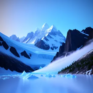 Snow-Capped Mountain Peaks in Glacial Winter Wonderland.