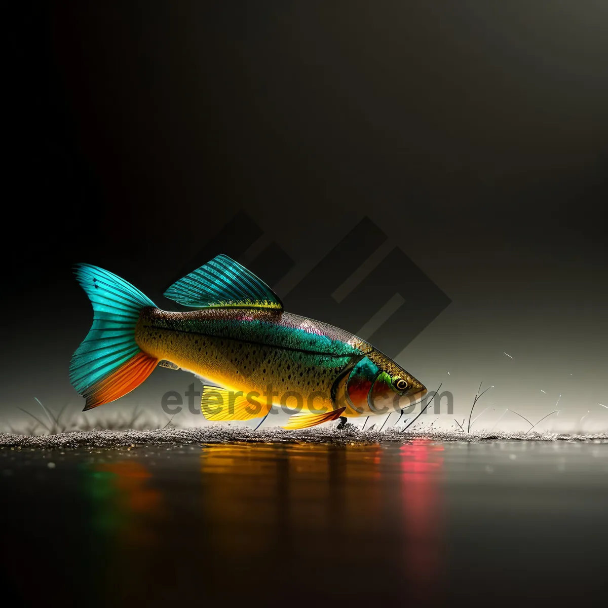 Picture of Colorful Tropical Fish Swimming in Aquarium