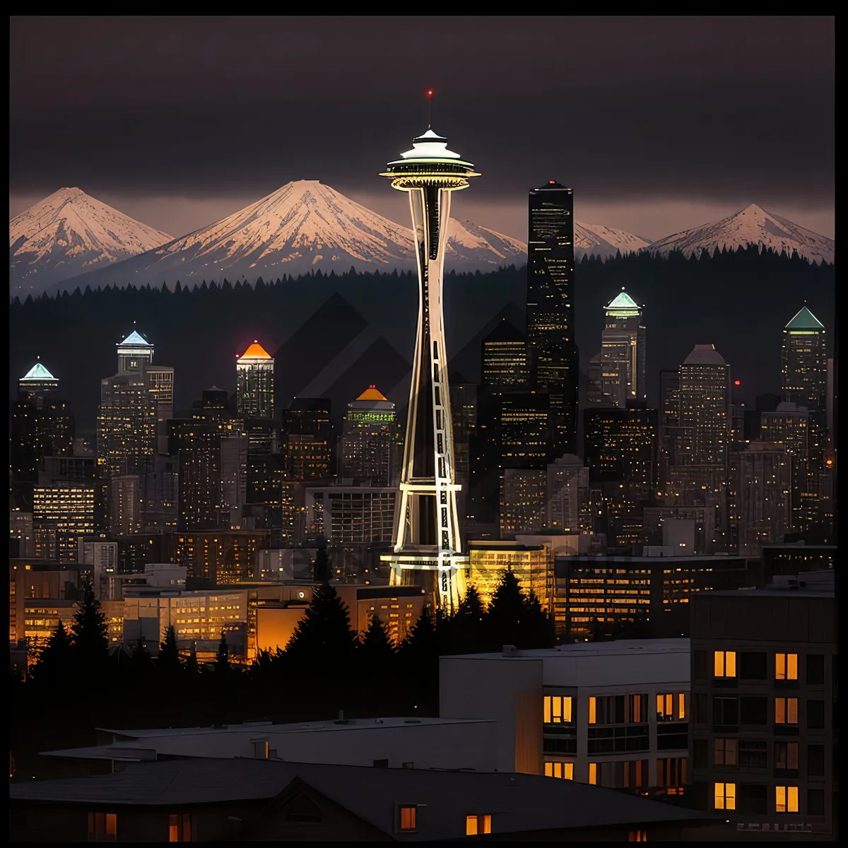 Picture of Vibrant city lights under twilight skyline