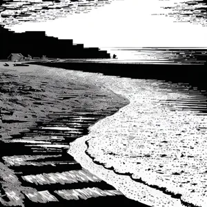 Serene Sunset: Beachscape with Waves and Sun