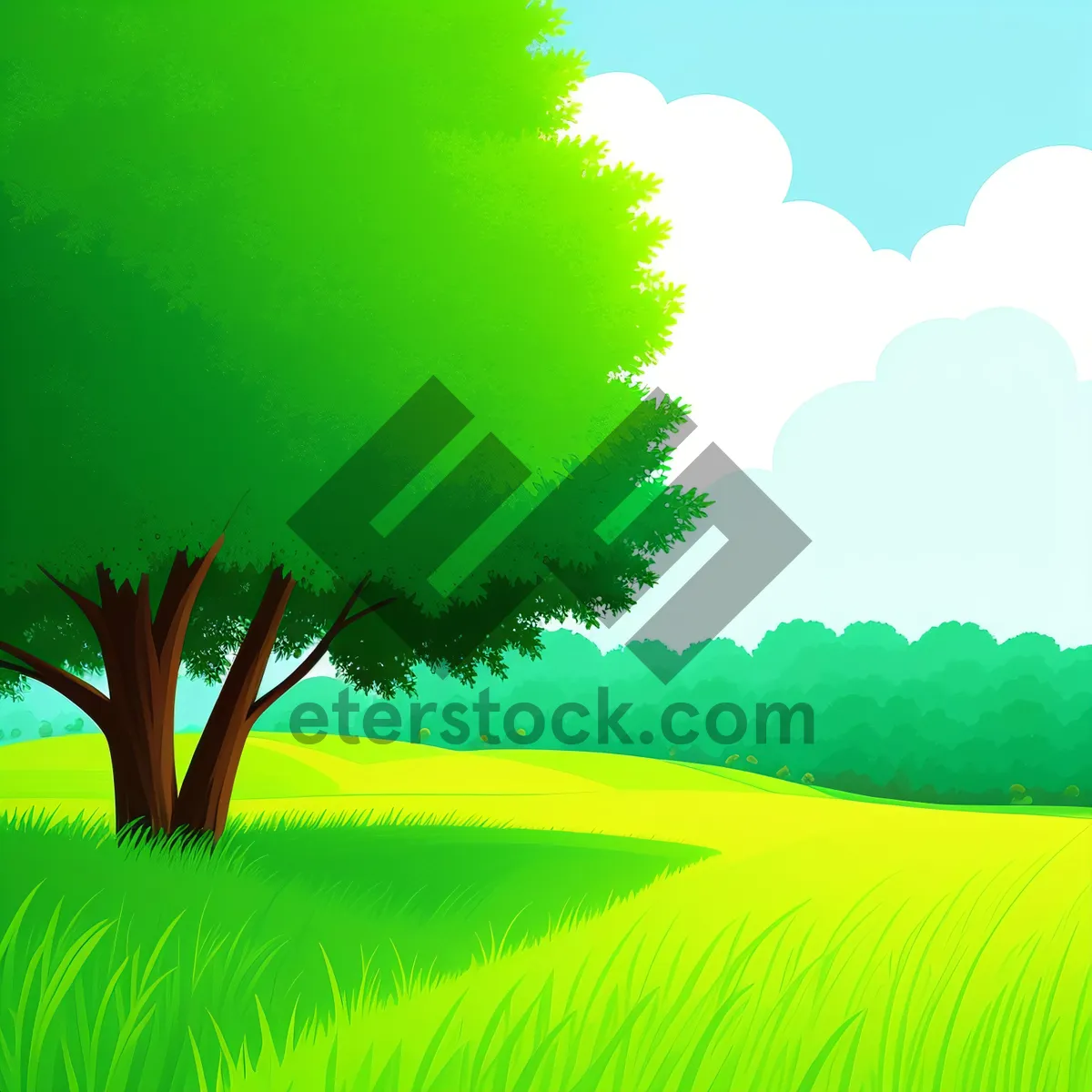 Picture of Serene Summer Landscape with Wheat Field and Clear Sky