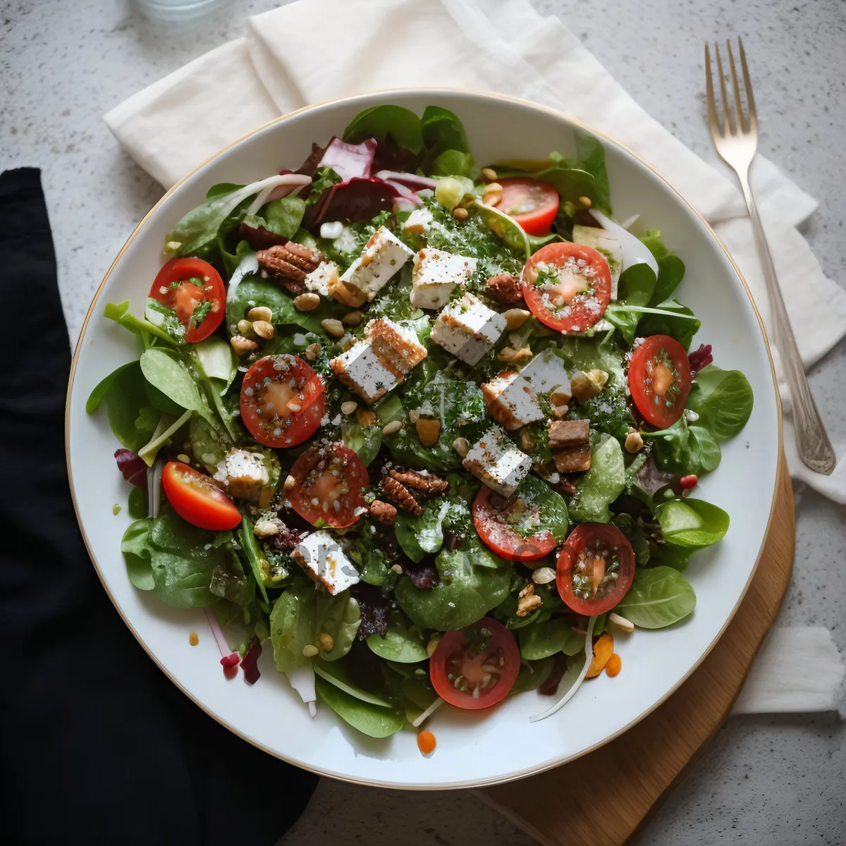 Picture of Delicious vegetable salad with fresh ingredients.