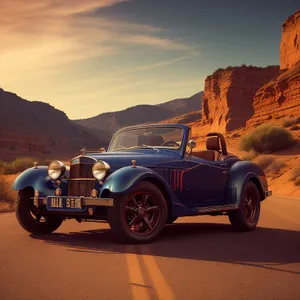 Speedy convertible sports car on road