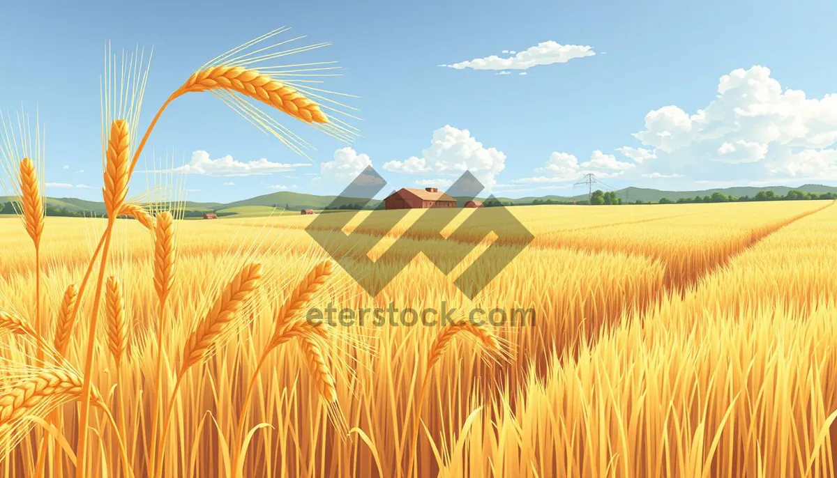 Picture of Sunny Wheat Field with Cloudy Sky at Sunset