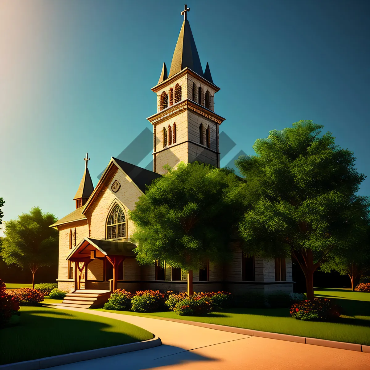 Picture of Historic Cathedral Tower Against Sunny Sky