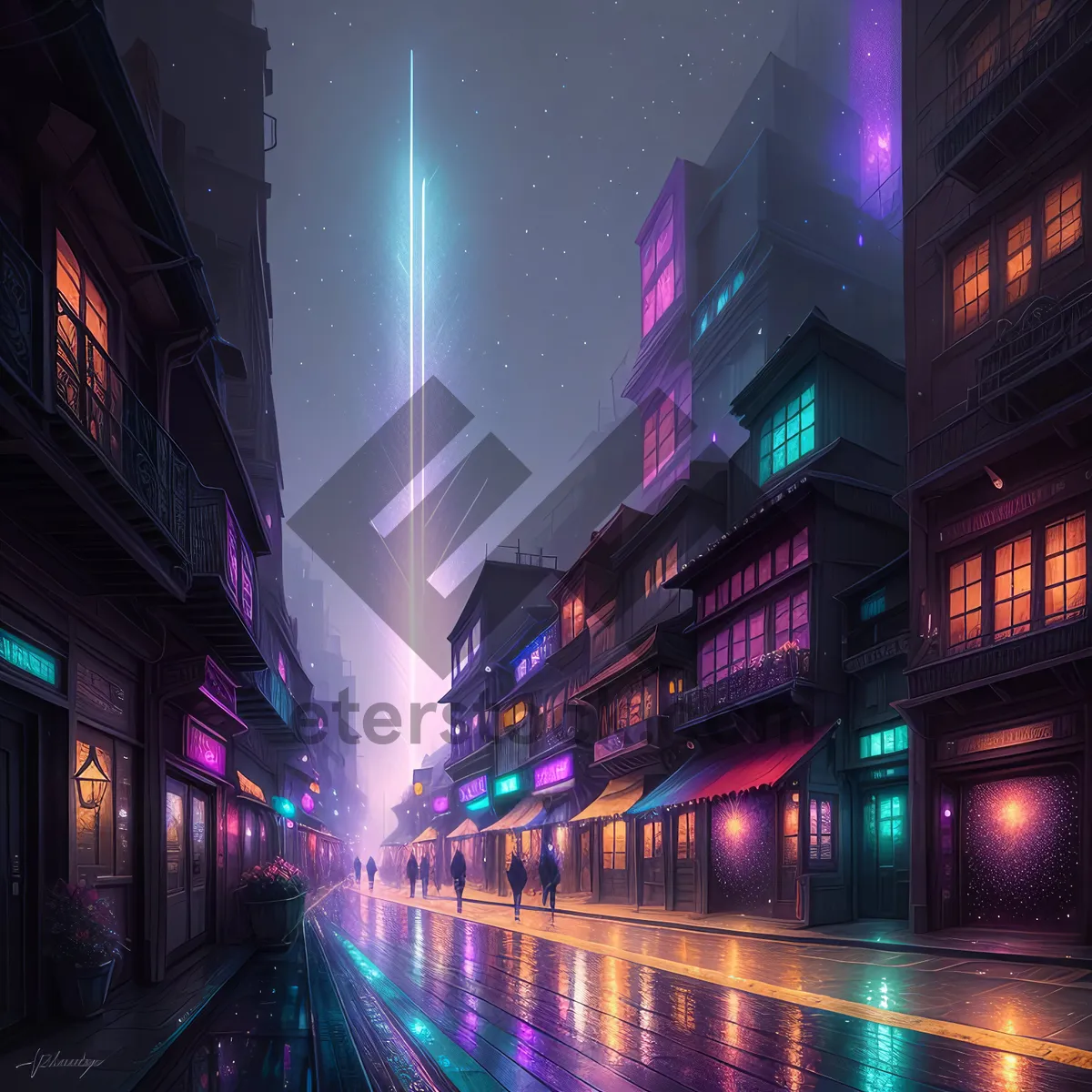 Picture of Glowing cityscape with futuristic LED lights.