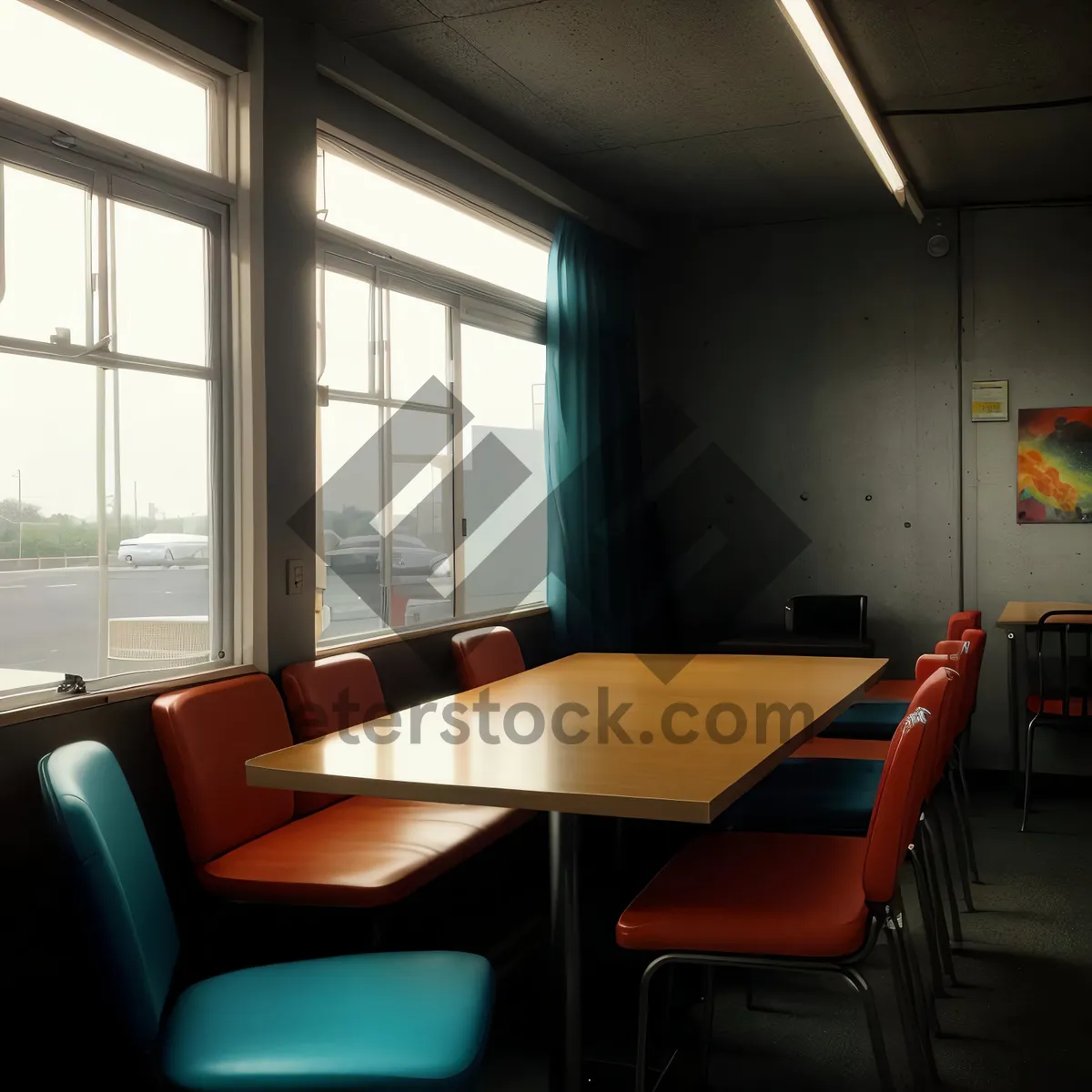 Picture of Modern luxury office interior with wood furniture and glass wall.