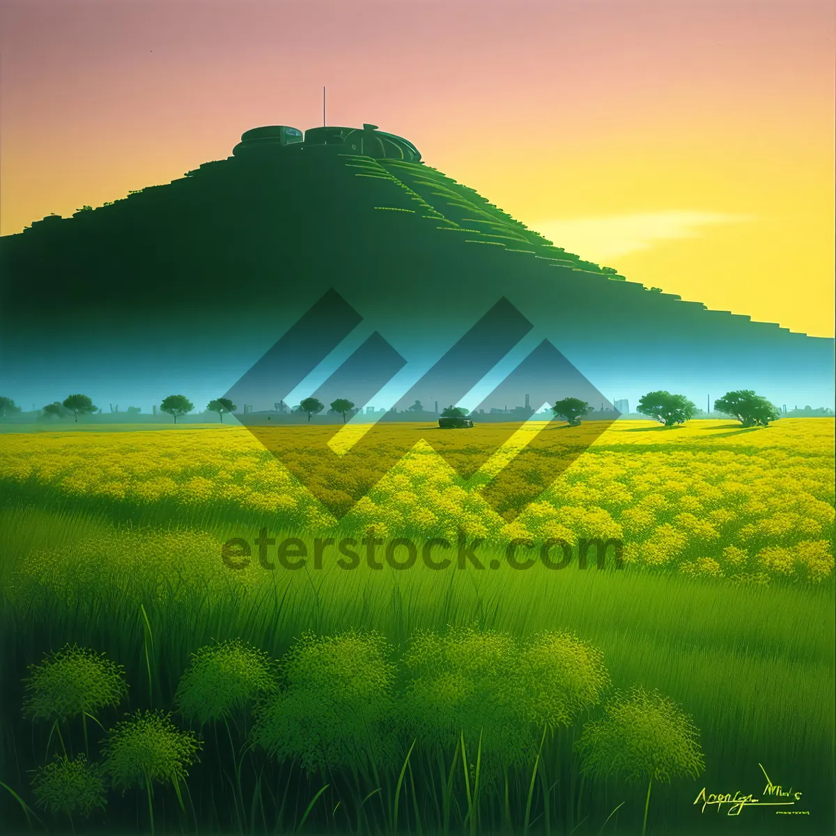 Picture of Golden Rapeseed Field Illuminated by Sunlight