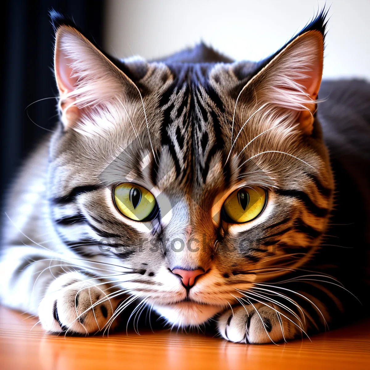 Picture of Furry Feline Cutie Curiously Looking with Striped Fur