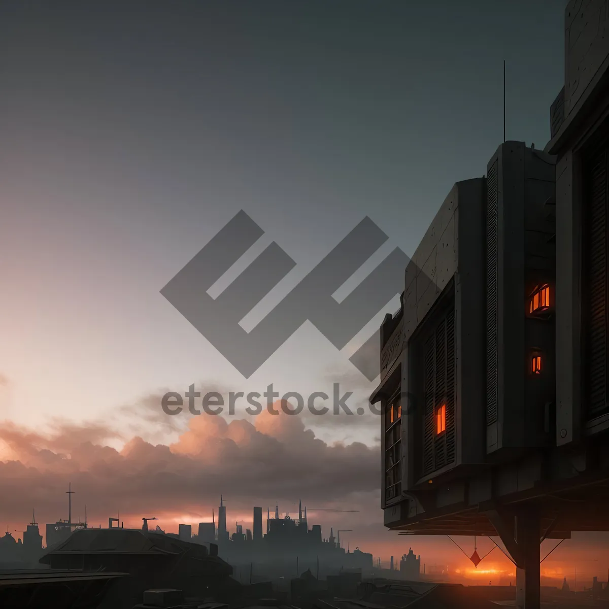 Picture of Urban Skyline at Sunset: Cityscape and Landmark