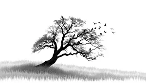 Seasonal Tree Silhouette in Black and White Wood.