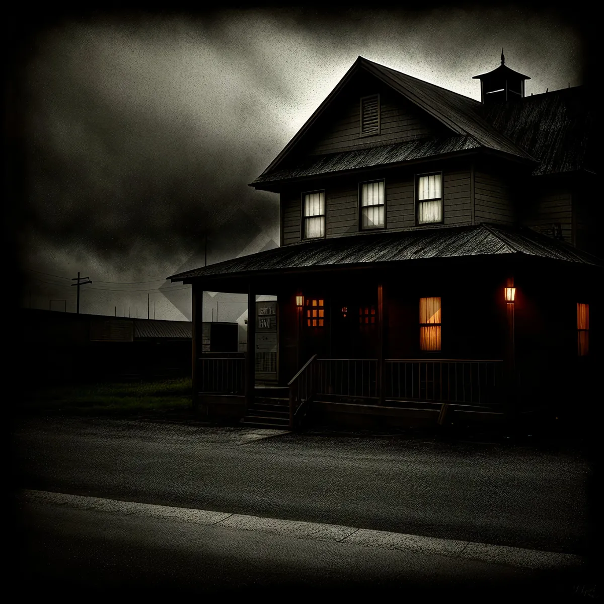 Picture of Old House with Fence Against Blue Sky