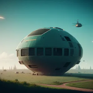 Skybound Rugby Airship Soars over Water Tower