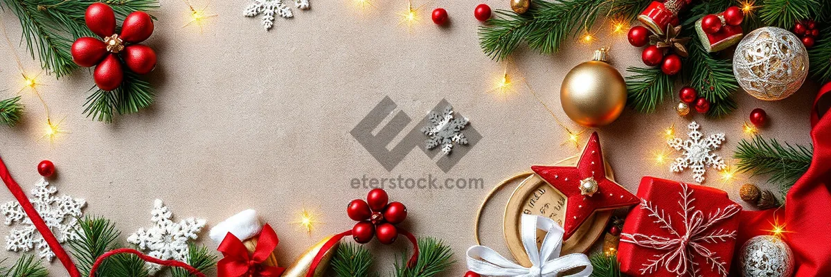 Picture of Festive Holiday Tree Decoration with Holly and Ornaments