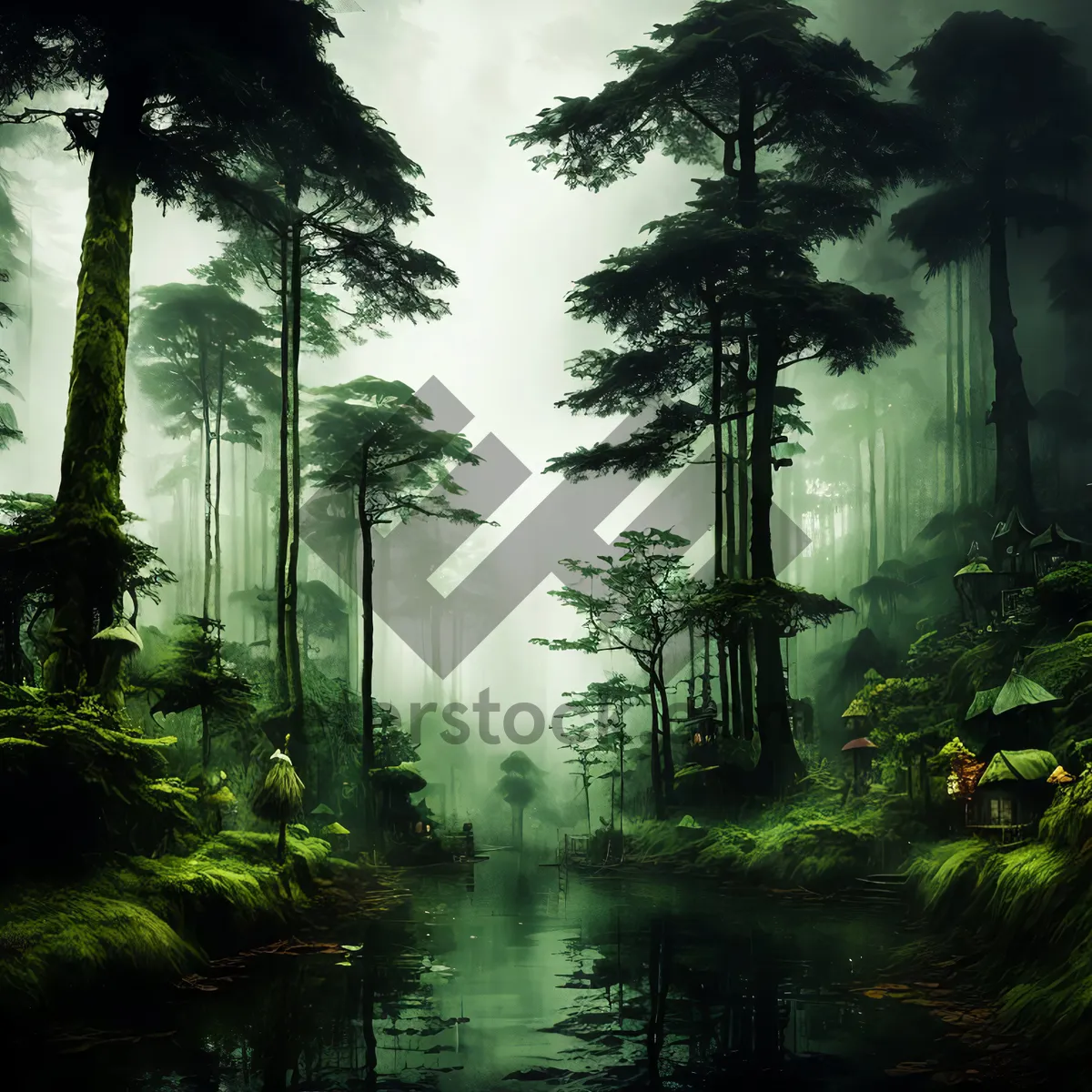 Picture of Coconut Palm overlooking Serene Tropical Lake