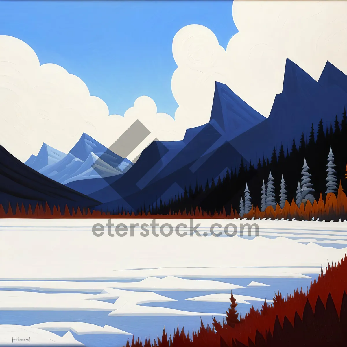 Picture of Winter Wonderland Ski Resort Landscape Sunset Scenery