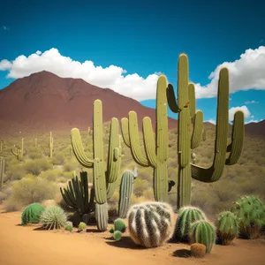 Desert Sunset over Saguaro Cactus in Rural Landscape