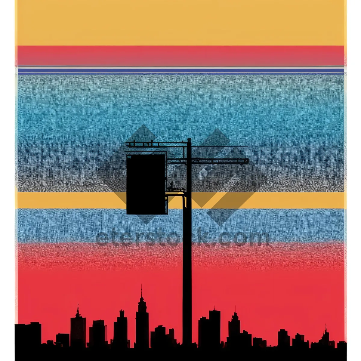 Picture of Urban Skyline Sunset with Tower and Flagpole