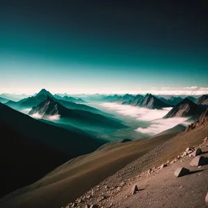  Majestic Mountain Vista: Glacial Peaks Embraced by Sky