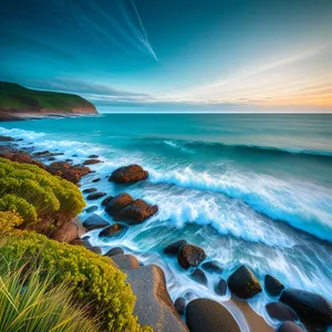 Golden Sunset over Tranquil Turquoise Seascape
