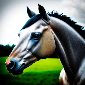 Beautiful Thoroughbred Stallion grazing in meadow.