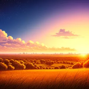 Radiant Sunset over Serene Countryside