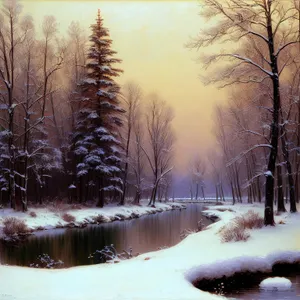 Wintry Serenity: Snow-Covered Park in Wintertime