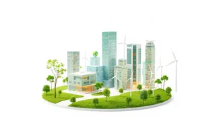 Modern skyscraper tower in urban city skyline landscape.