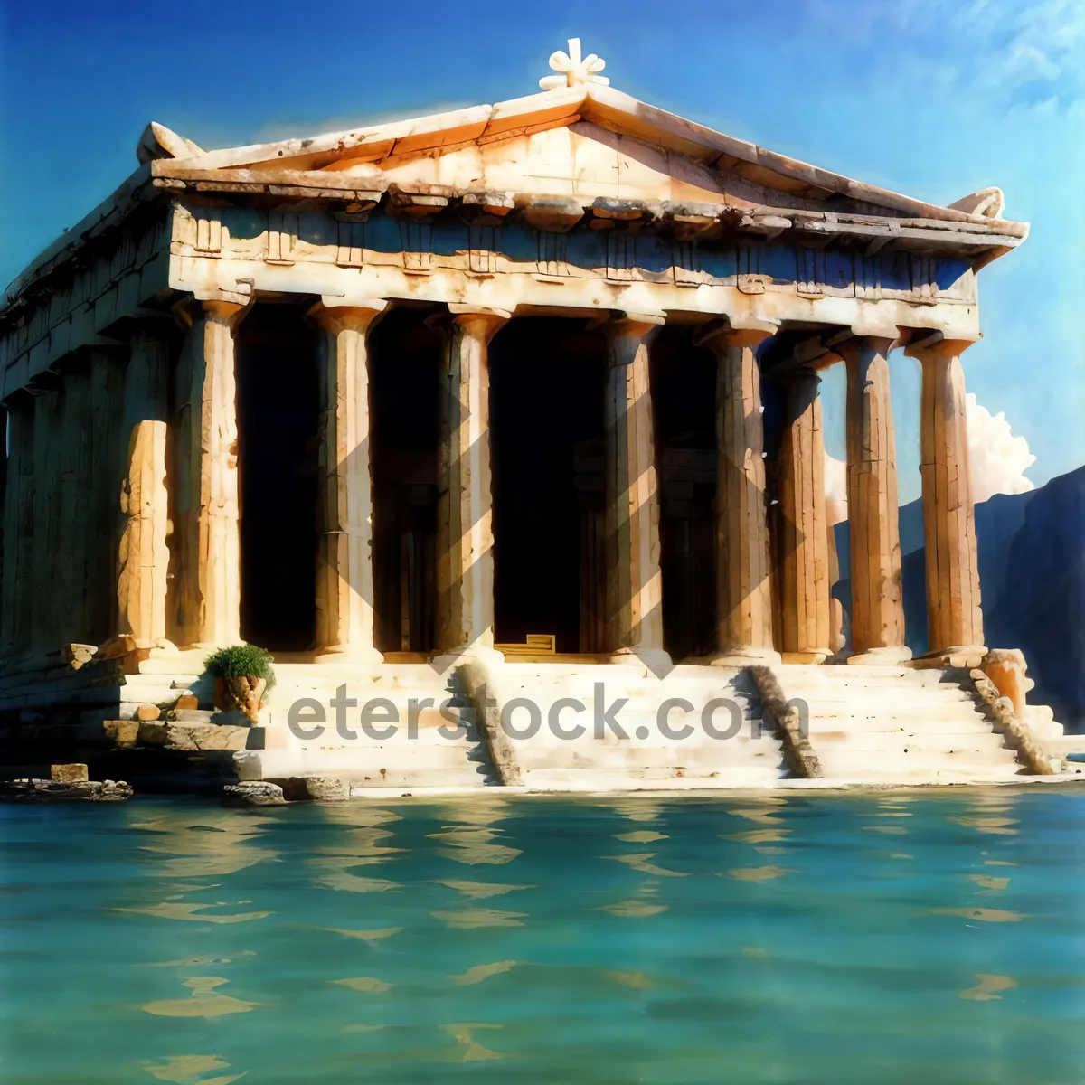 Picture of Ancient temple landmark in historic city silhouette skyline