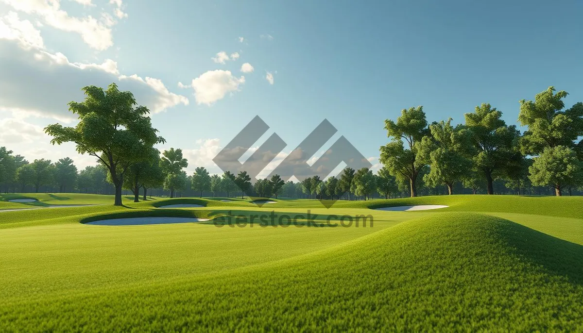 Picture of Sunlit Golf Course in Rural Landscape with Clouds