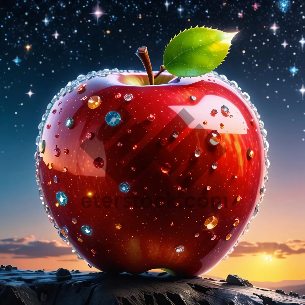 Picture of Vibrant Red Delicious Apple on Earth Globe Symbol