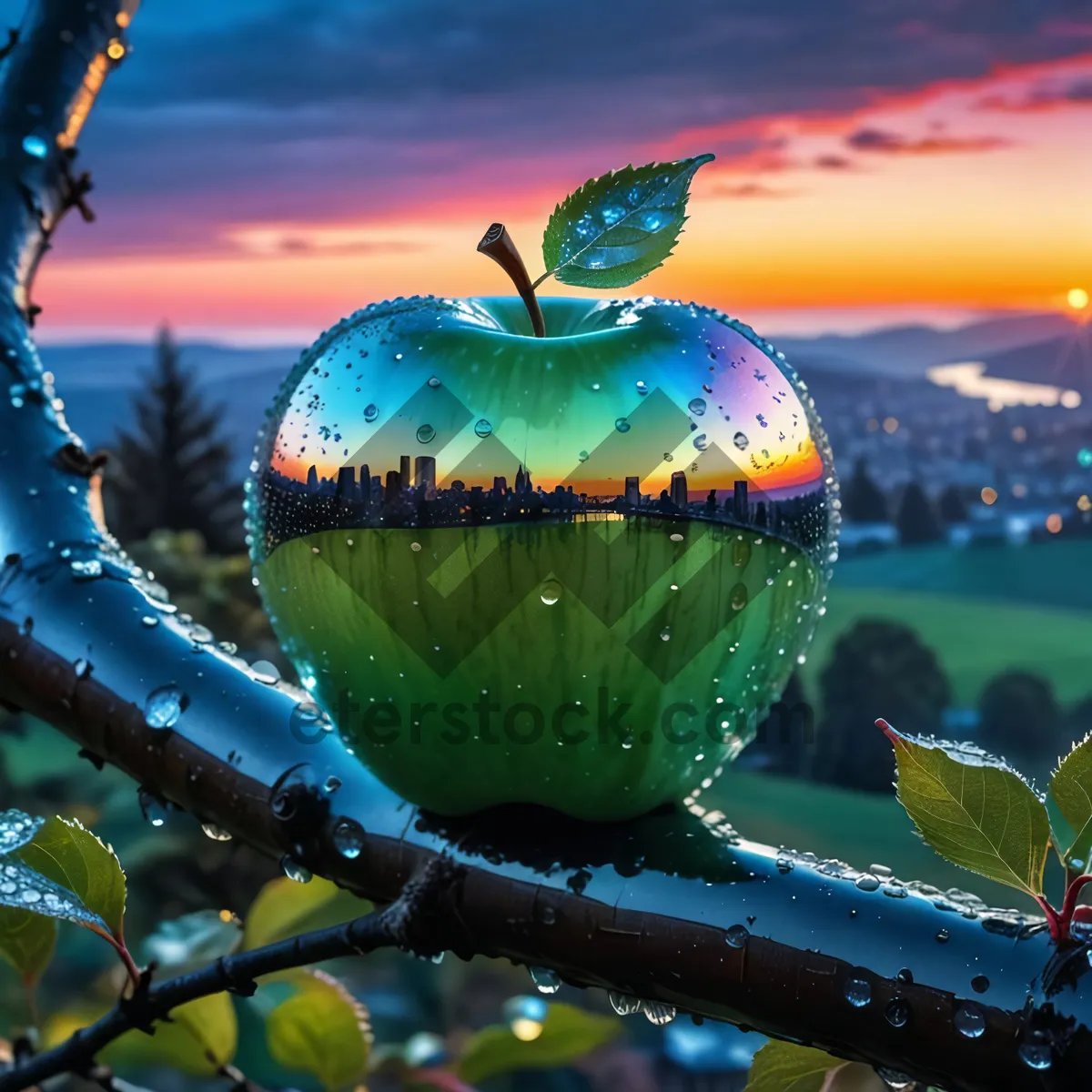 Picture of Fruit and Seasonal Decoration with Festive Balls.