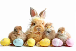 Fluffy Yellow Bunny Chick in Studio Portrait.