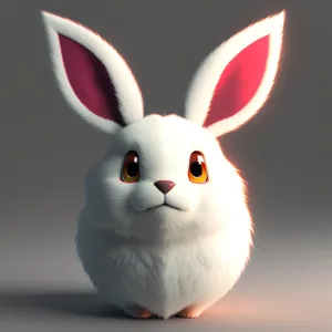 Cute Bunny with Fluffy Ears Holding Easter Egg