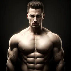 Powerful and muscular man showcasing sculpted physique in studio