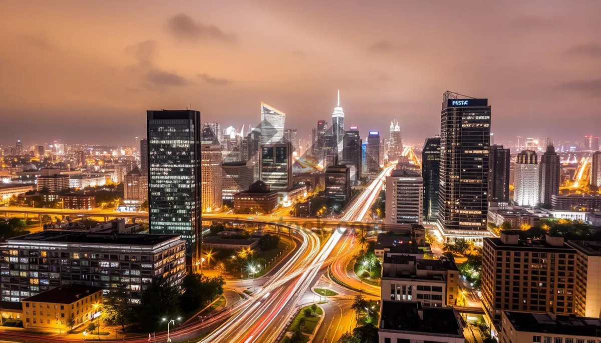 Picture of Metropolis Skyline at Sunset Reflecting in River